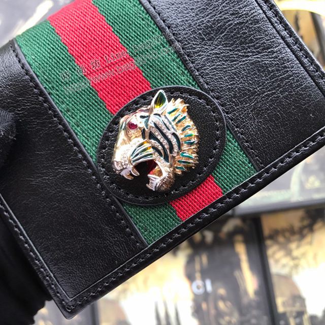 Gucci包 古馳卡包 573790黑全皮 2019新款復古皮革卡包 琺瑯虎頭五金 Gucci鏈條卡包  gudj1448